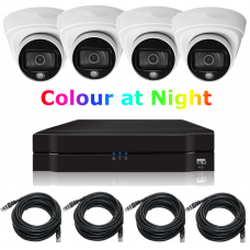 4 Camera IP CCTV Kit, 4MP Colour Day Night Dome Cameras, Remote Viewing, 20 Meter RJ45 Leads