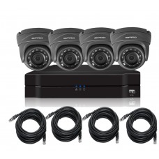 4 Camera, 4 Channel,  IP CCTV Kit, 4MP Colour Day IR Night Dome Cameras, Remote Viewing, 20 Meter RJ45 Leads