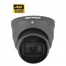 SPRO 8MP Fixed Lens Turret CCTV Camera with Microphone, 30 Meter SMART IR Night Vision, Grey
